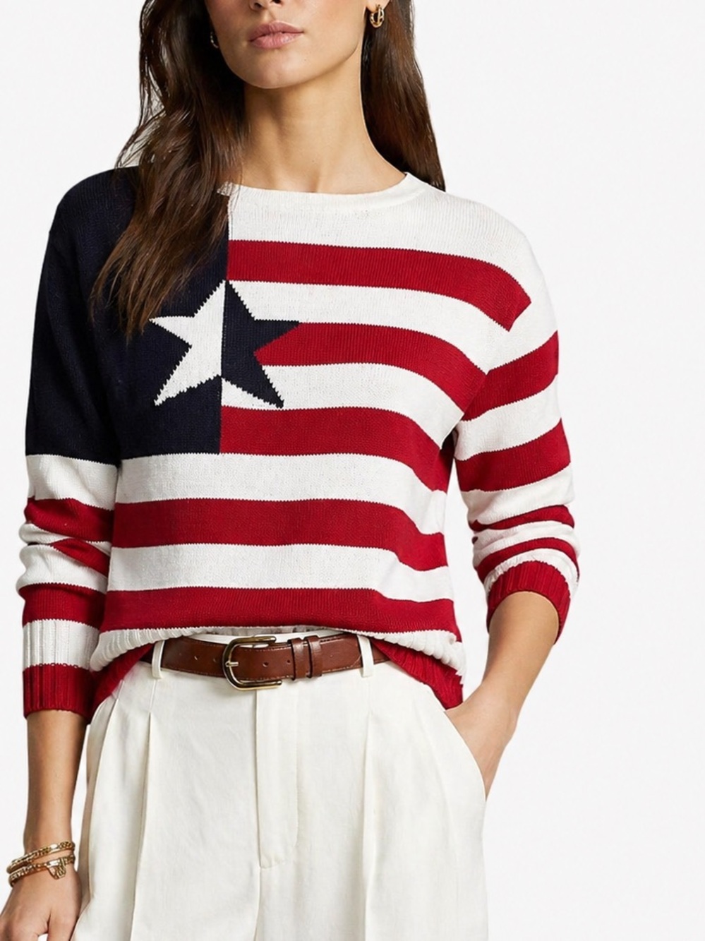 Chelsea Studio Vintage Made in USA American Flag Patriotic Knit Sweater Size XL